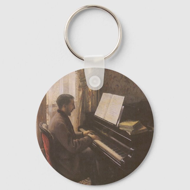 Young Man Playing the Piano by Gustave Caillebotte Keychain (Front)