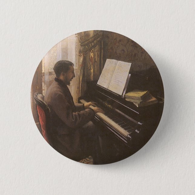 Young Man Playing the Piano by Gustave Caillebotte Pinback Button (Front)