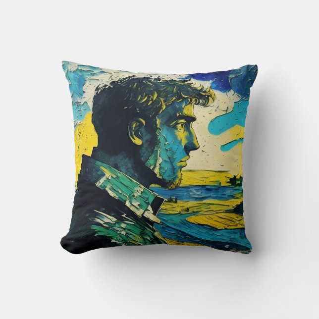 Young Man Portrait Painting Throw Pillow (Front)