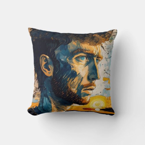 Young Man Portrait With Sunset Painting Throw Pillow