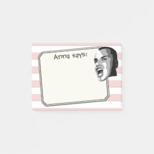 Young Man Shouting on Pastel Red Stripes any Color Post-it Notes