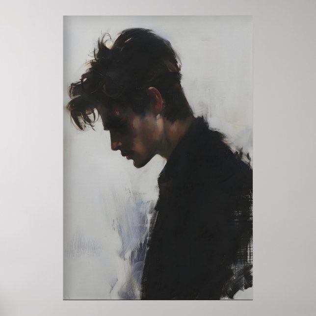 Young Man Side Profile Portrait Painting, Dark Poster (Front)
