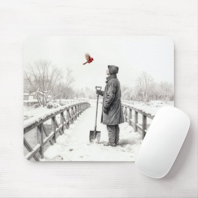 Young Man Watching a Cardinal Mouse Pad (With Mouse)