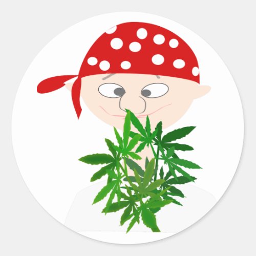 Young Man with Weed Bouquet Personalized Classic Round Sticker