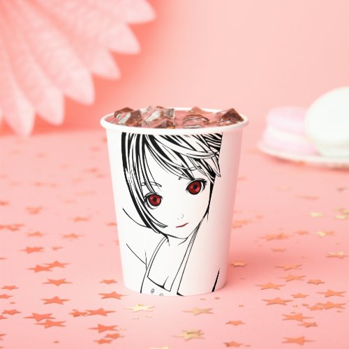 Young Manga Schoolgirl Pinup Art of Children Silve Paper Cups
