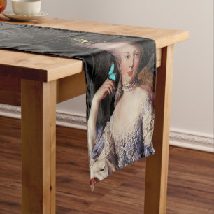 Young Marie Antoinette blue butterfly on Black Short Table Runner