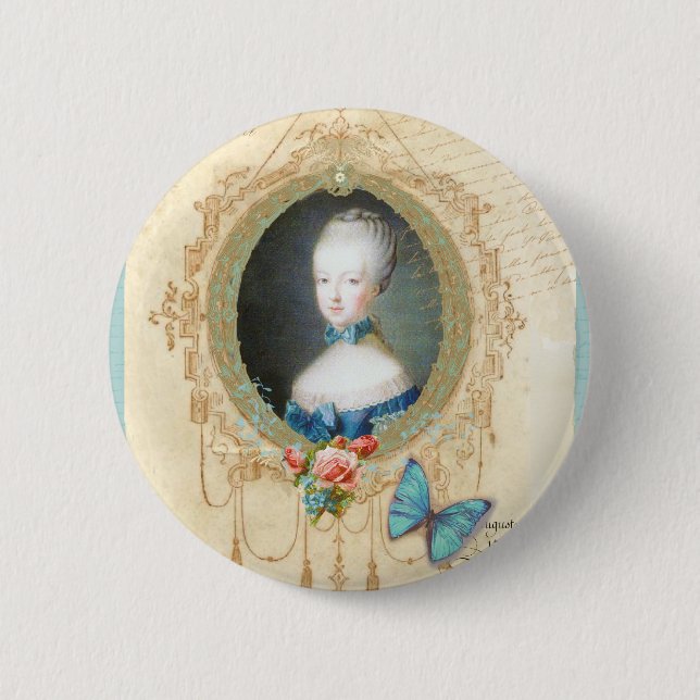Young Marie Antoinette Butterfly Art Print Pinback Button (Front)
