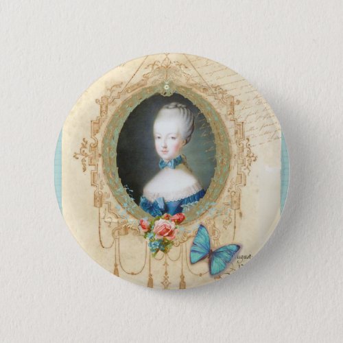 Young Marie Antoinette Butterfly Art Print Pinback Button