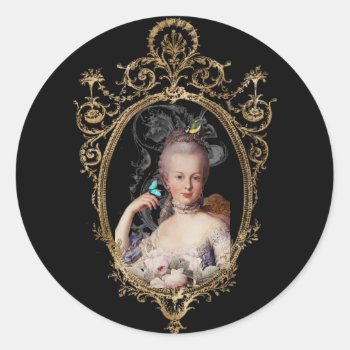 Young Marie Antoinette On Black Envelope   Classic Round Sticker by WickedlyLovely at Zazzle