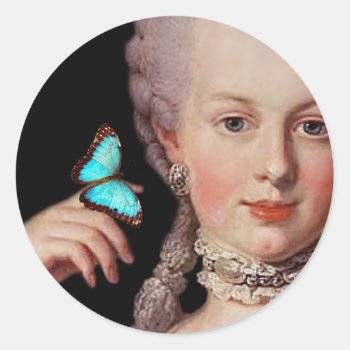 Young Marie Antoinette With Butterfly  Classic Round Sticker by WickedlyLovely at Zazzle