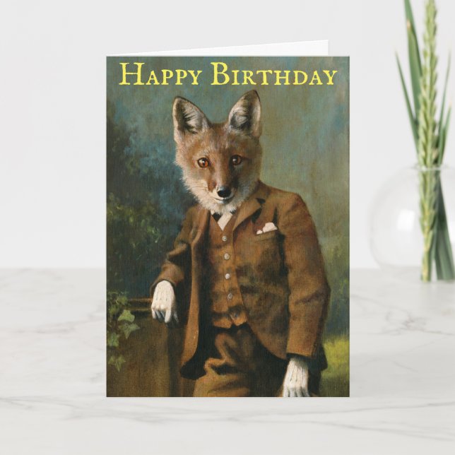 Young Master Fox Vintage Birthday Card (Front)