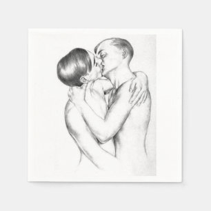 Young Men Kissing (Vintage Gay Art) Napkins