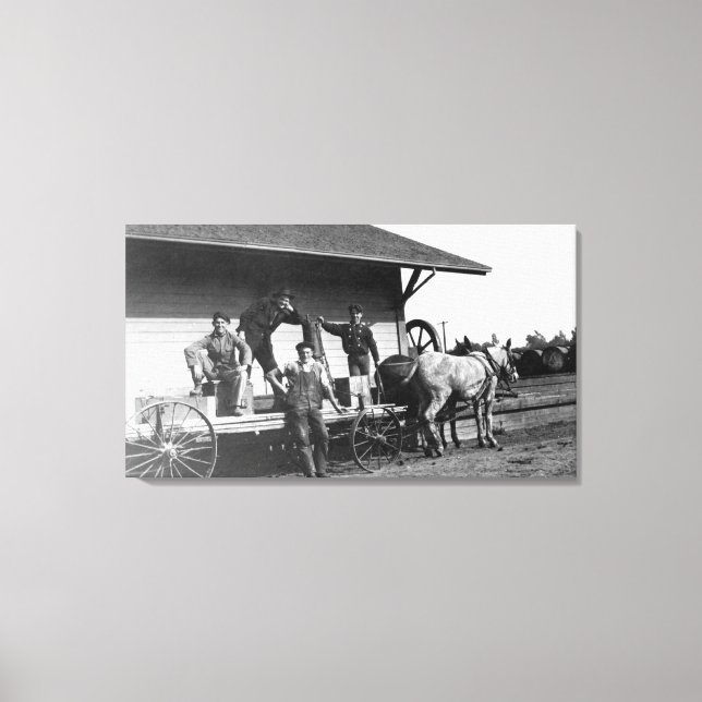 Young Men Posing on a Mule Wagon Canvas Print (Front)