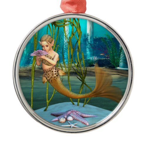 Young Mermaid Underwater Fantasy for Kids Metal Ornament