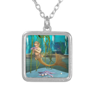 Young Mermaid Underwater Fantasy for Kids Silver Plated Necklace