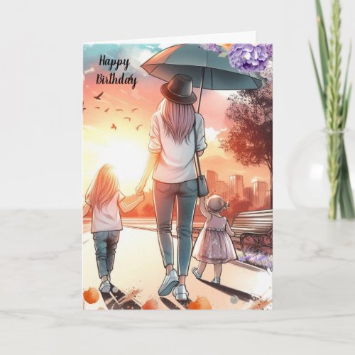 Young Mom with Daughters Birthday  Card