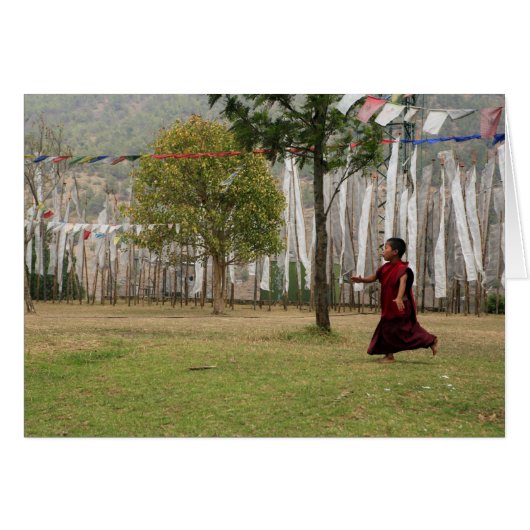 Young monk and prayer flags cards (Front Horizontal)