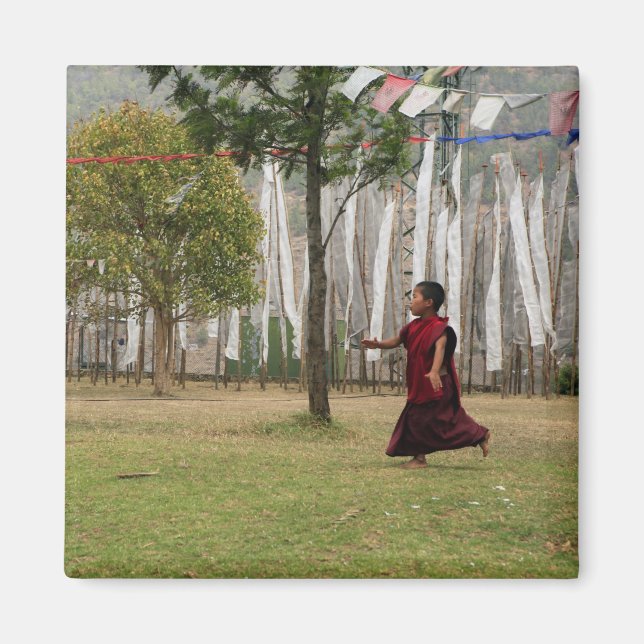 Young monk and prayer flags magnet (Front)
