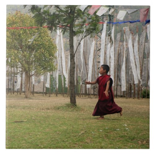 Young monk and prayer flags tile