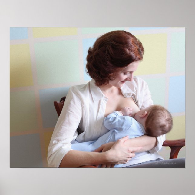 young mother breast feeding her baby boy poster (Front)