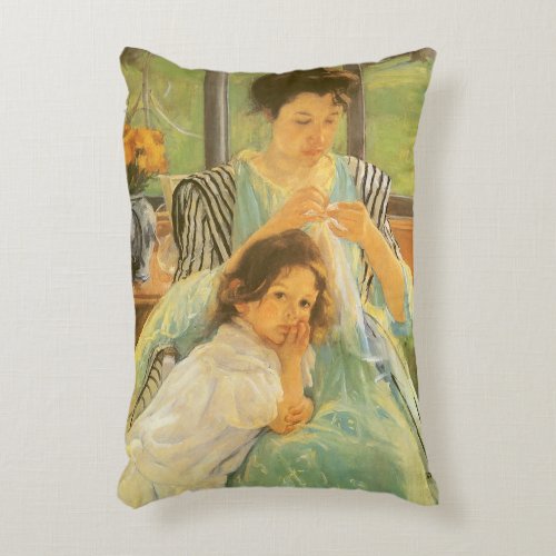 Young Mother Sewing by Mary Cassatt Vintage Art Accent Pillow