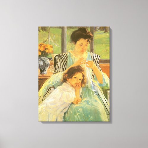 Young Mother Sewing by Mary Cassatt Vintage Art Canvas Print