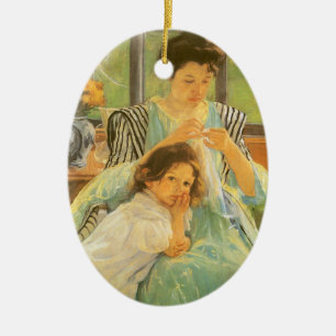 Young Mother Sewing by Mary Cassatt, Vintage Art Ceramic Ornament