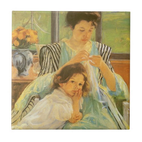 Young Mother Sewing by Mary Cassatt Vintage Art Ceramic Tile