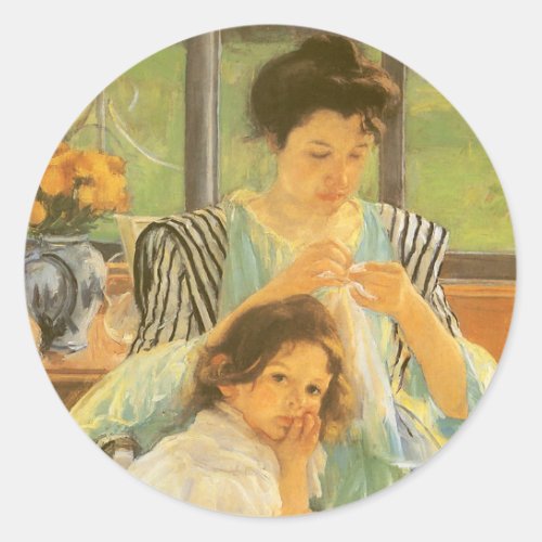 Young Mother Sewing by Mary Cassatt Vintage Art Classic Round Sticker