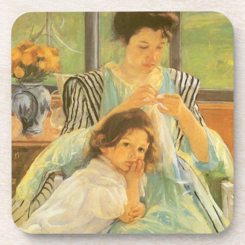 Young Mother Sewing by Mary Cassatt Vintage Art Drink Coaster