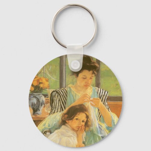 Young Mother Sewing by Mary Cassatt Vintage Art Keychain