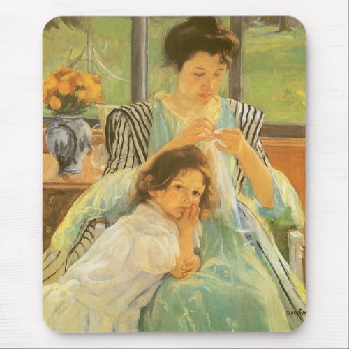 Young Mother Sewing by Mary Cassatt Vintage Art Mouse Pad