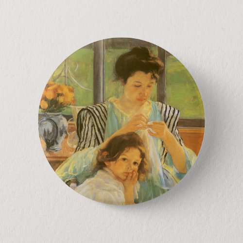 Young Mother Sewing by Mary Cassatt Vintage Art Pinback Button