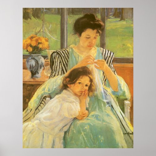 Young Mother Sewing by Mary Cassatt Vintage Art Poster