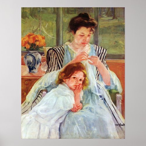 Young mother sewing by Mary Stevenson Cassatt Poster