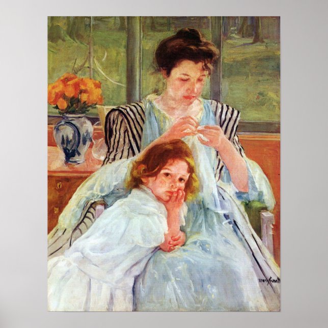 Young mother sewing by Mary Stevenson Cassatt Poster (Front)