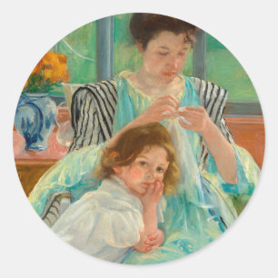Young Mother Sewing Mary Cassatt Classic Round Sticker