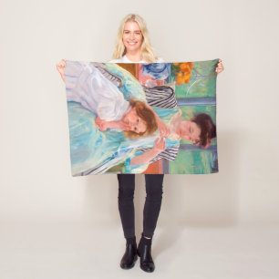 Young Mother Sewing, Mary Cassatt Fleece Blanket