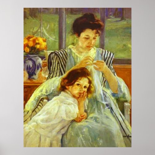 Young Mother Sewing Poster