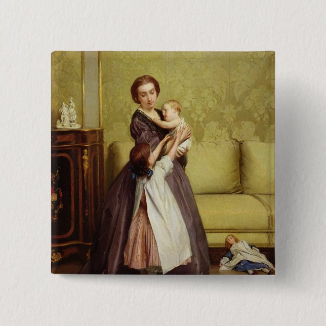 Young Mother with her Children in a Salon Button (Front)