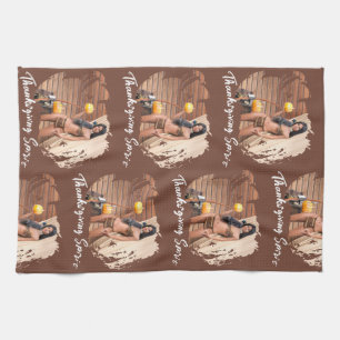 Young Native American Posing on Wood Wall Kitchen Towel