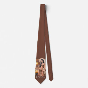 Young Native American Posing on Wood Wall Neck Tie