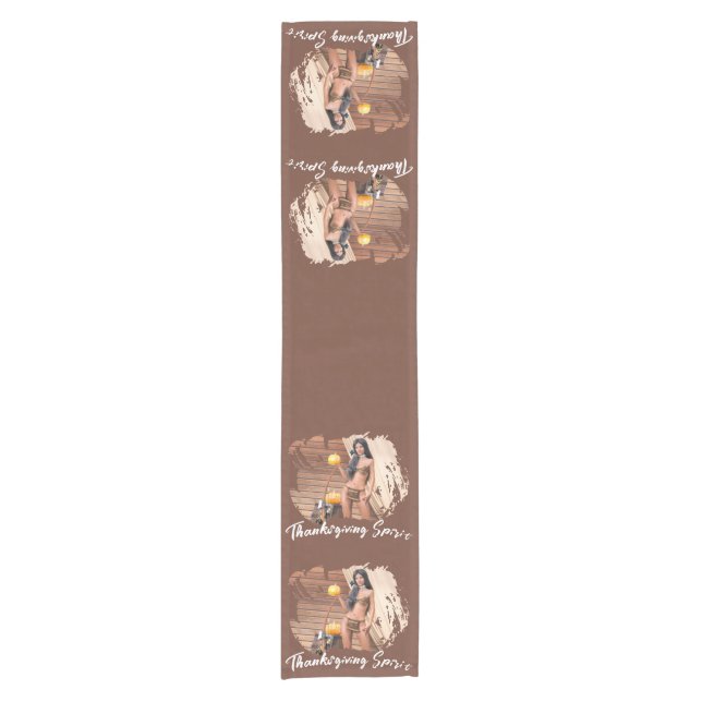 Young Native American Posing on Wood Wall Short Table Runner (Front)