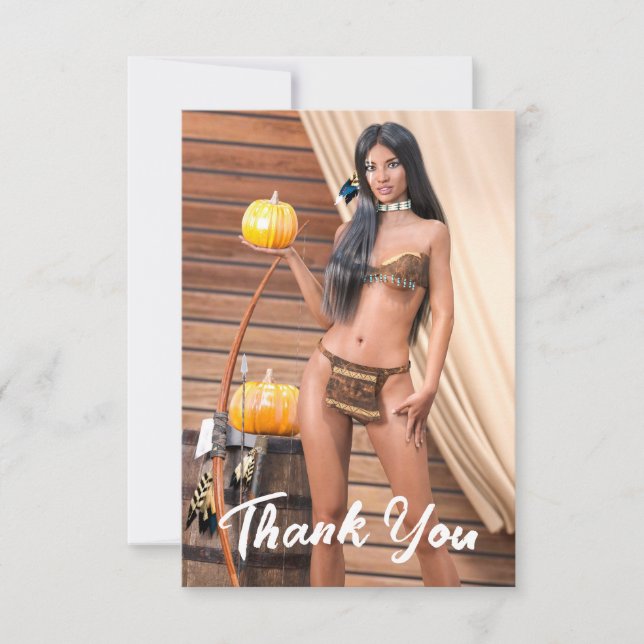 Young Native American Posing on Wood Wall Thank You Card (Front)