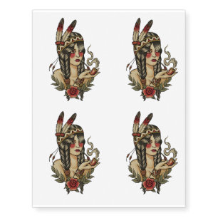 Young native American woman Temporary Tattoos