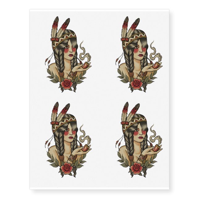 Young native American woman Temporary Tattoos (Front)