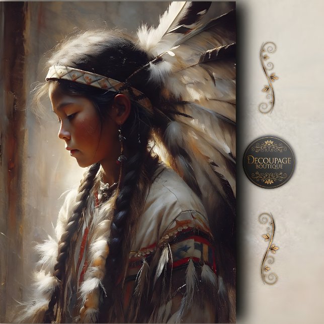 Young Native Girl Feather Headdress Decoupage Tissue Paper (Young Native Girl Feather Headdress Decoupage Tissue Paper)