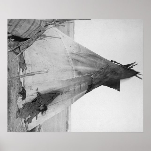 Young Oglala Indian Girl with Puppy outside Tipi Poster (Front)