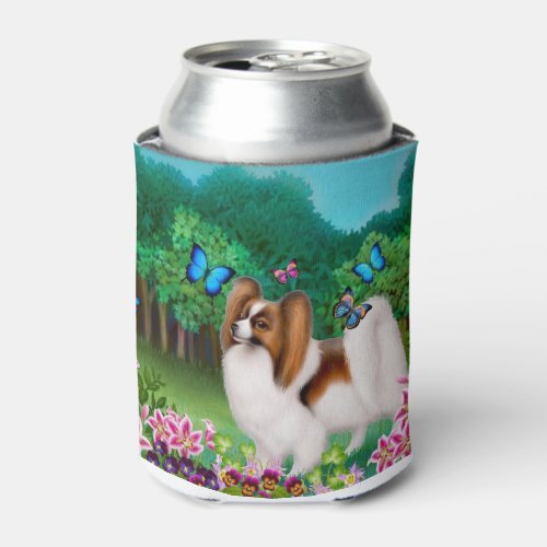 Young Papillon Dog with Butterflies Can Cooler