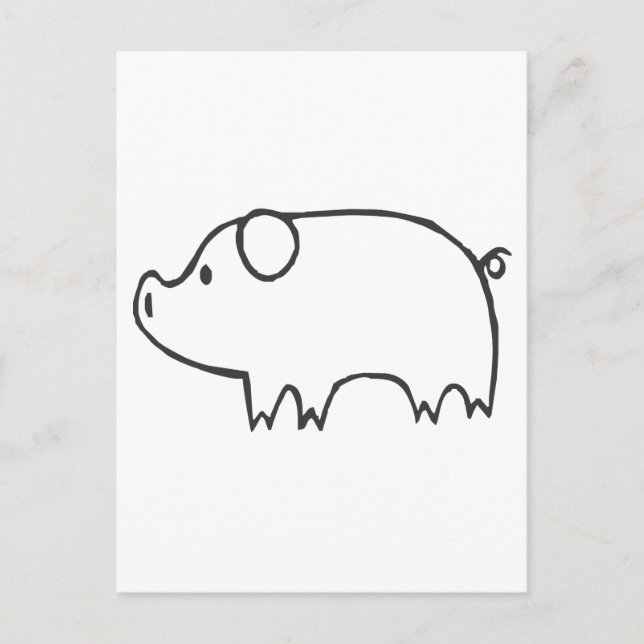 Young Pig in Black and White Sketch Postcard (Front)